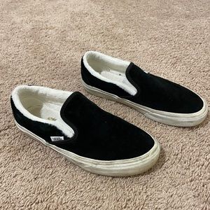 Vans Black Suede Faux Fur Lined Sherpa Slip Ons